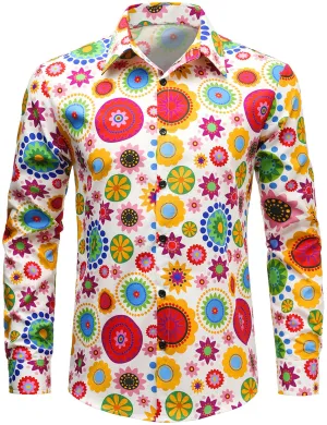 Men's Cotton Floral Disco Party Button Up Long Sleeve Shirt