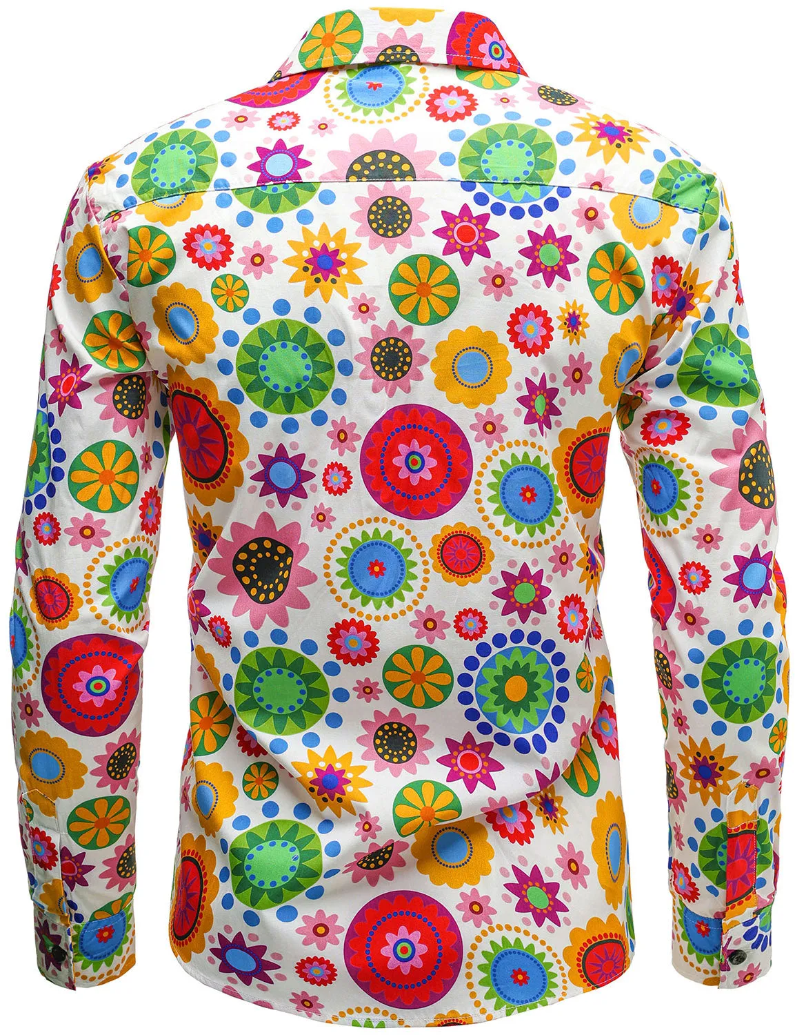 Men's Cotton Floral Disco Party Button Up Long Sleeve Shirt