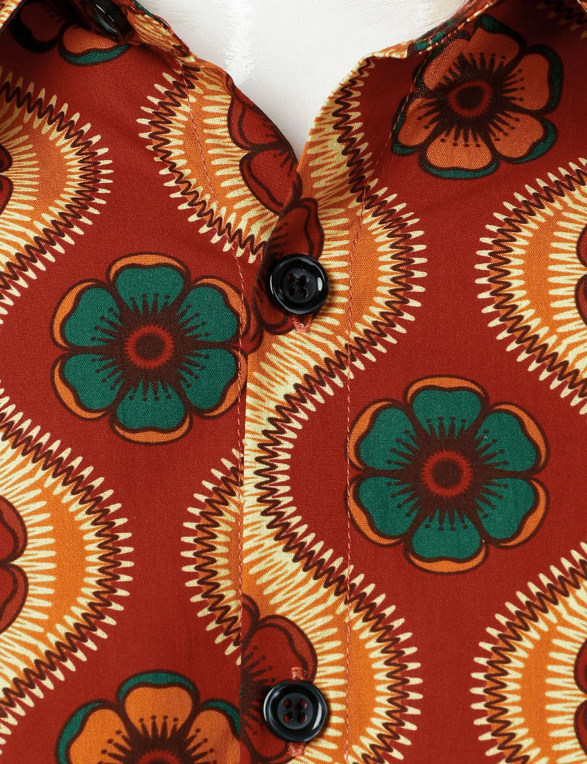 Men's Cotton Retro 70s Floral Print Long Sleeve Button Up Shirt