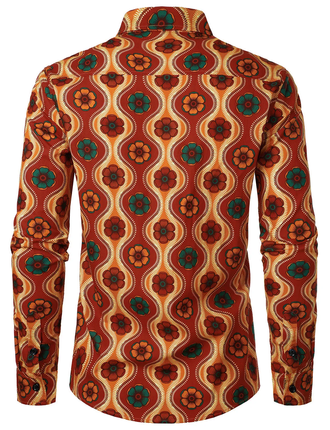Men's Cotton Retro 70s Floral Print Long Sleeve Button Up Shirt