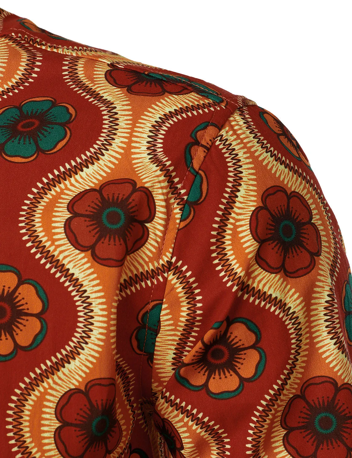 Men's Cotton Retro 70s Floral Print Long Sleeve Button Up Shirt