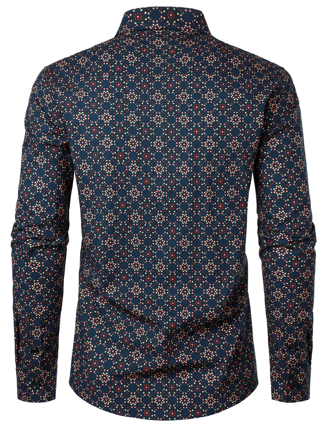 Men's Cotton Retro Print Button Up Casual Long Sleeve Shirt