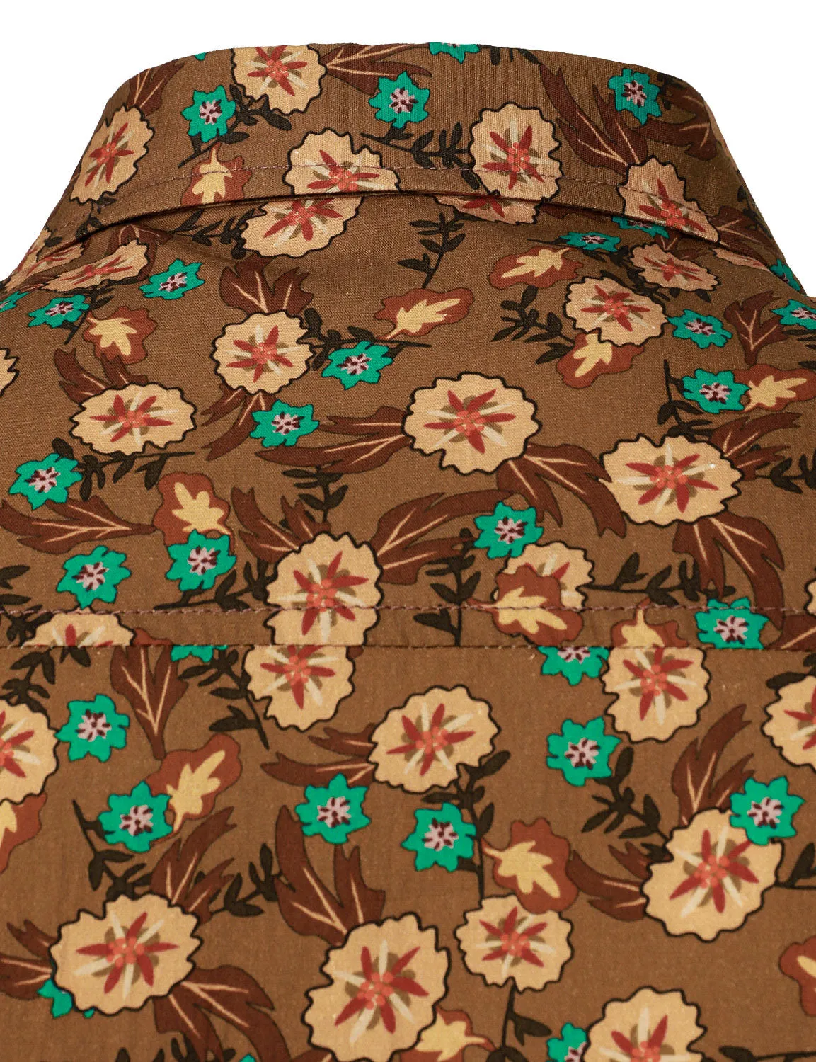 Men's Floral Casual Cotton Brown Long Sleeve Dress Shirt