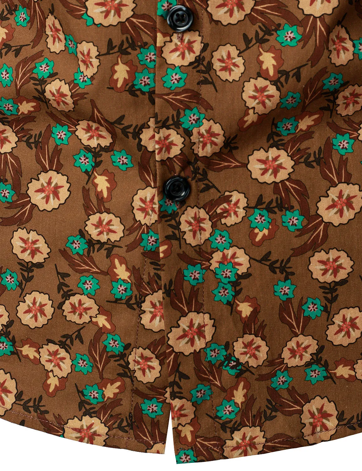 Men's Floral Casual Cotton Brown Long Sleeve Dress Shirt