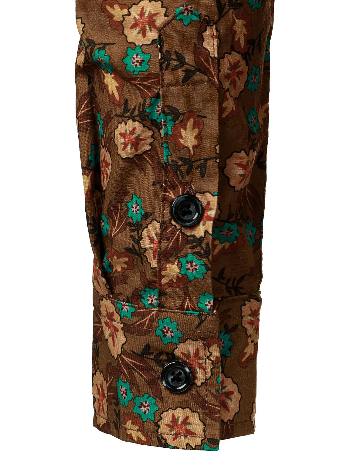 Men's Floral Casual Cotton Brown Long Sleeve Dress Shirt