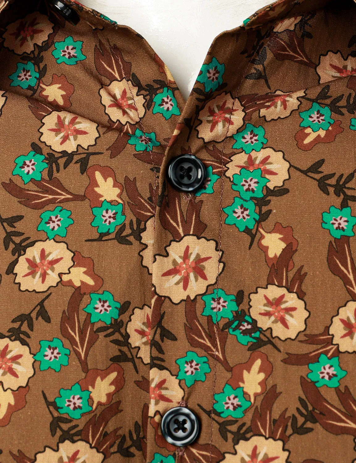 Men's Floral Casual Cotton Brown Long Sleeve Dress Shirt