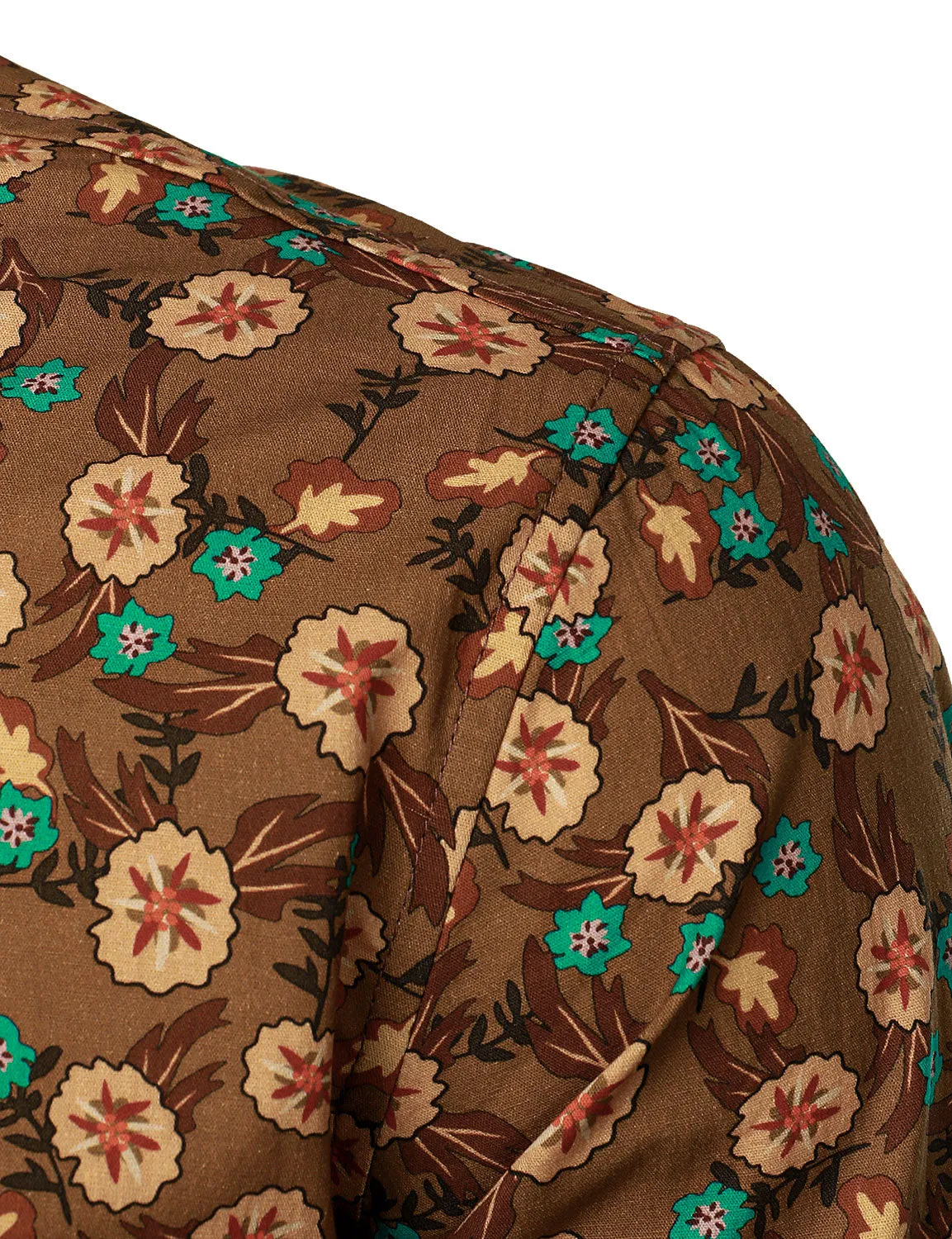 Men's Floral Casual Cotton Brown Long Sleeve Dress Shirt
