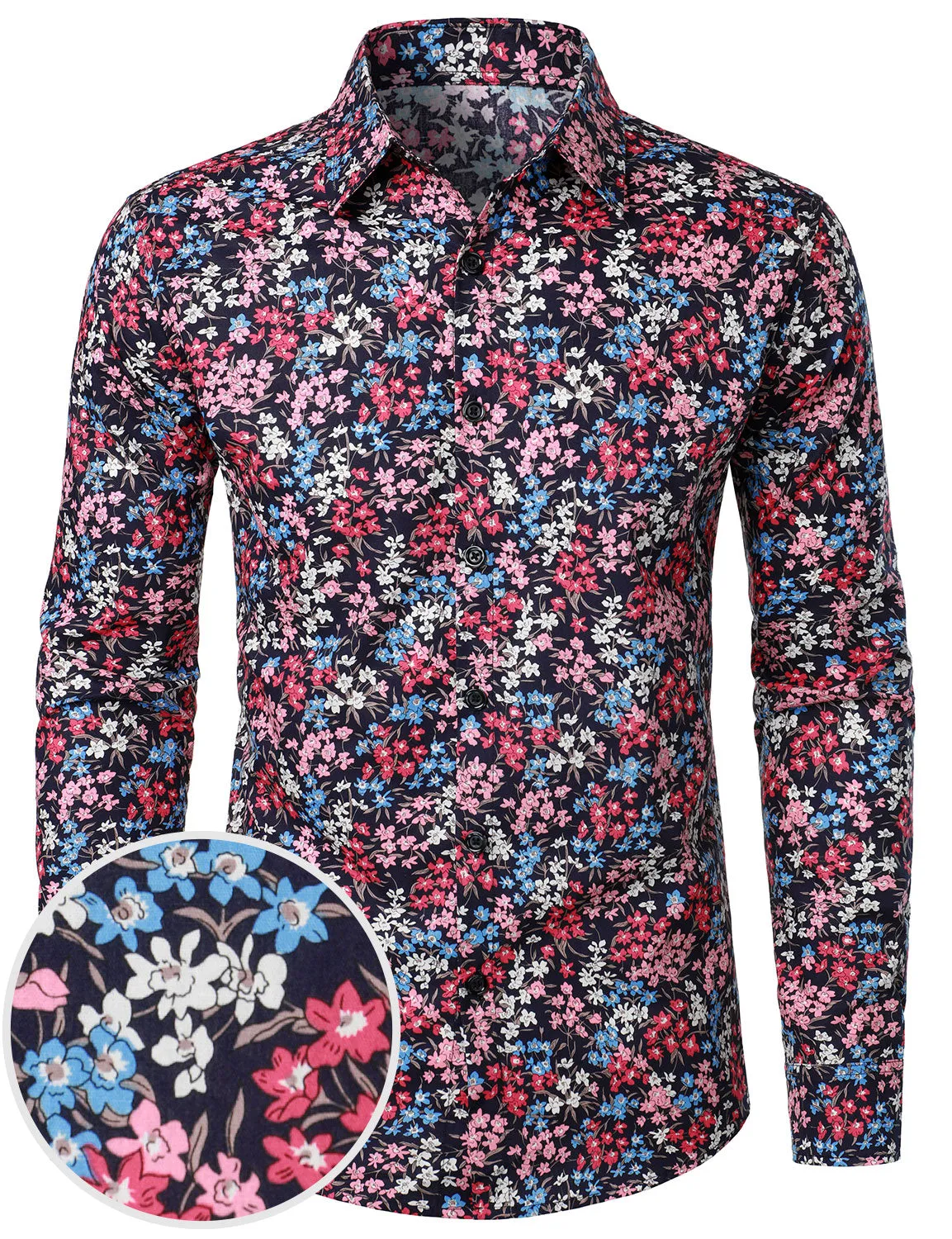 Men's Floral Cotton Long Sleeve Button Up Shirt