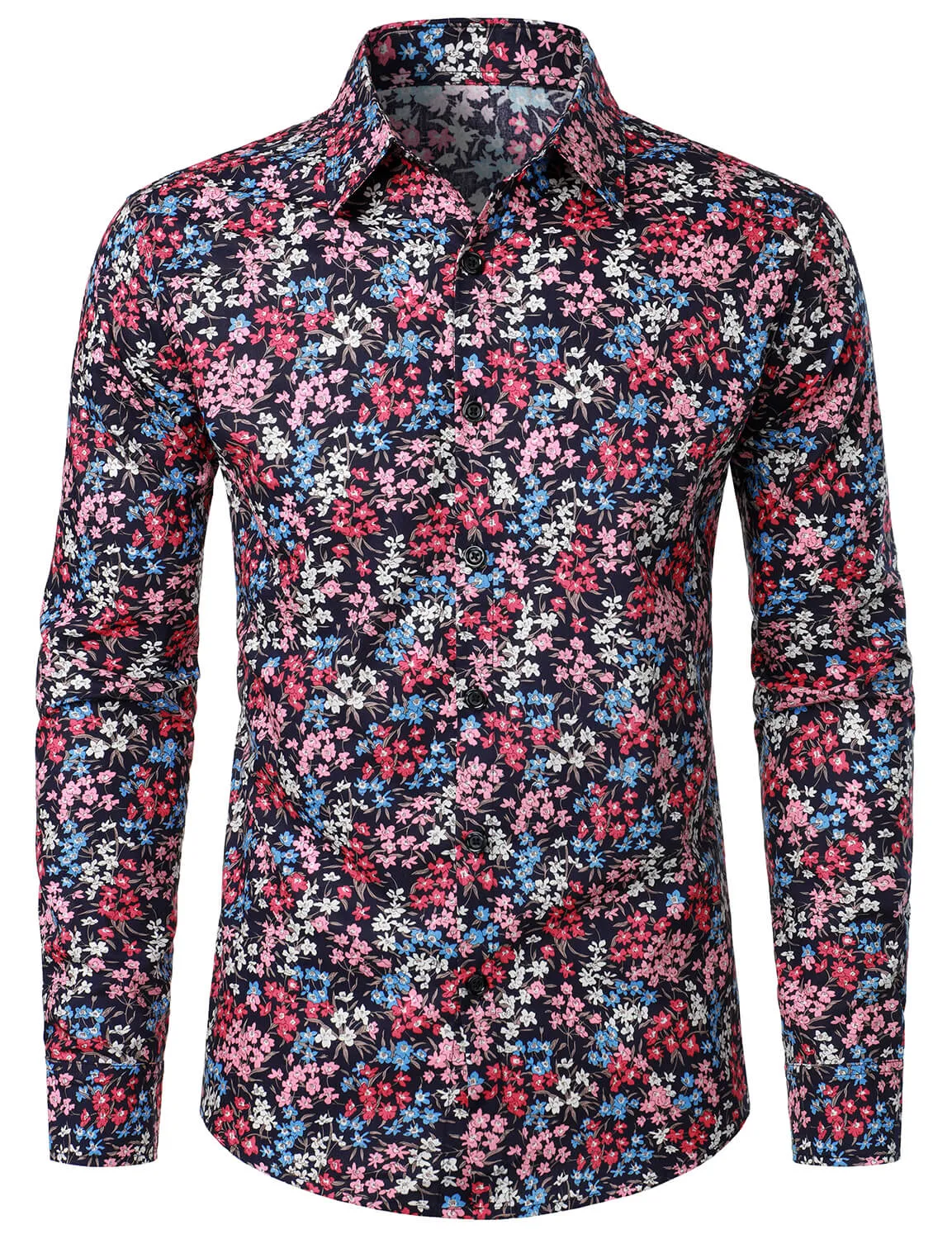 Men's Floral Cotton Long Sleeve Button Up Shirt