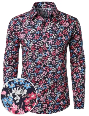 Men's Floral Cotton Long Sleeve Button Up Shirt