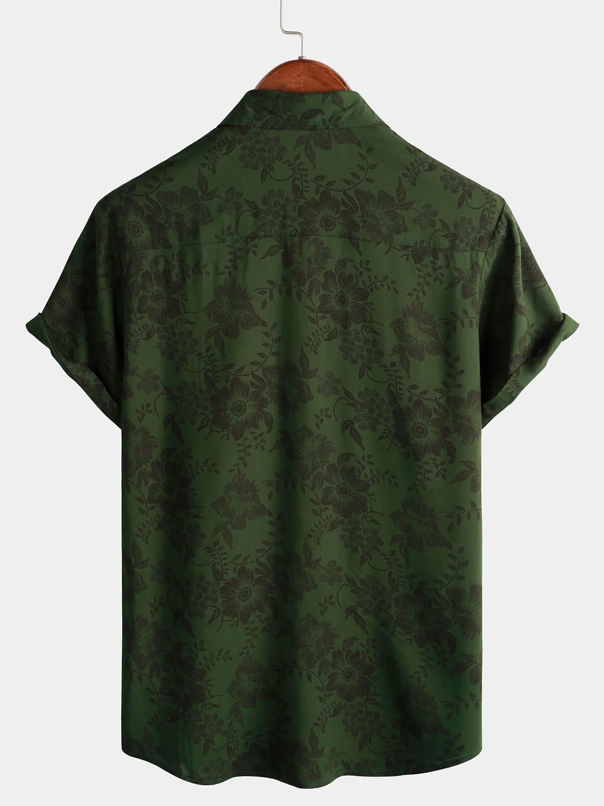Men's Floral Dark Green Hawaiian Vintage Soft Rayon Beach Holiday Button Up Short Sleeve Shirt