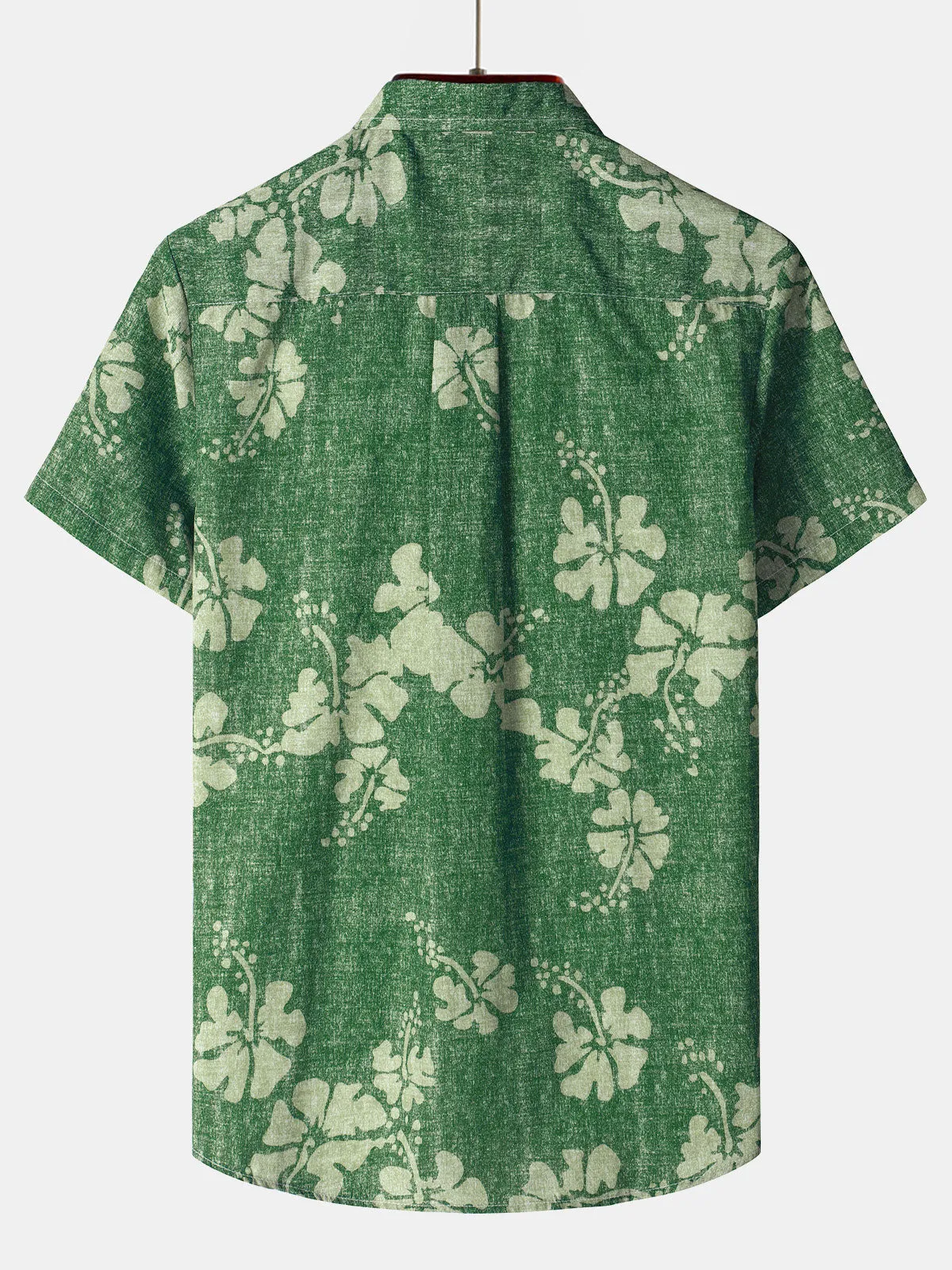 Men's Floral Hawaiian Pocket Green Button Up Short Sleeve Shirt