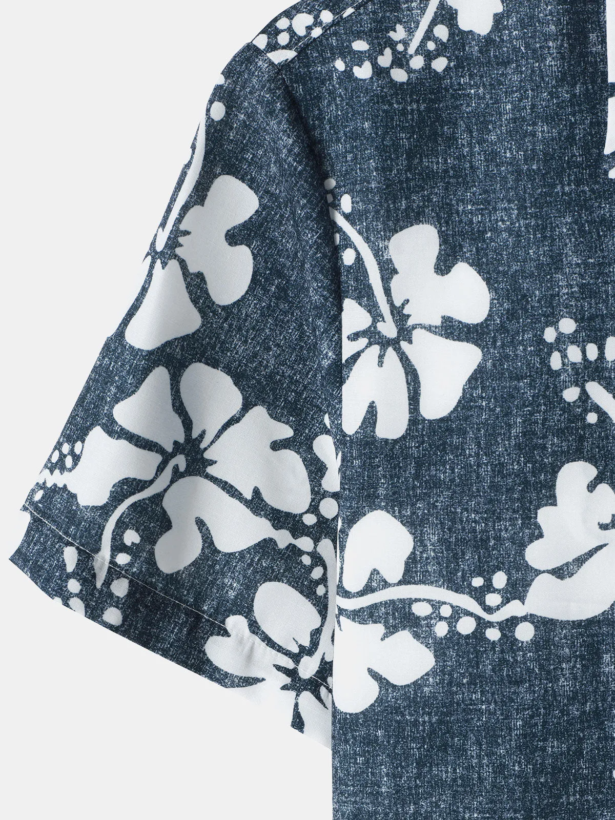 Men's Floral Hawaiian Pocket Navy Blue Button Up Short Sleeve Shirt
