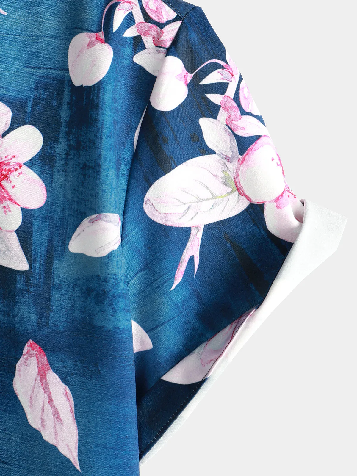 Men's Floral Print Button Up Casual Lapel Navy Blue Short Sleeve Resort Summer Shirt