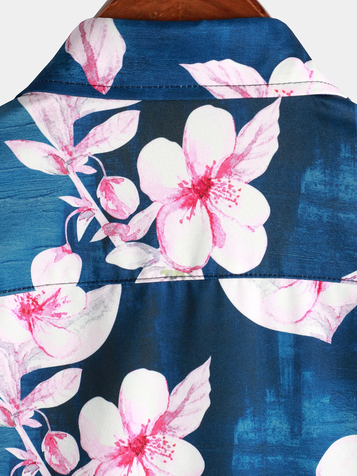 Men's Floral Print Button Up Casual Lapel Navy Blue Short Sleeve Resort Summer Shirt