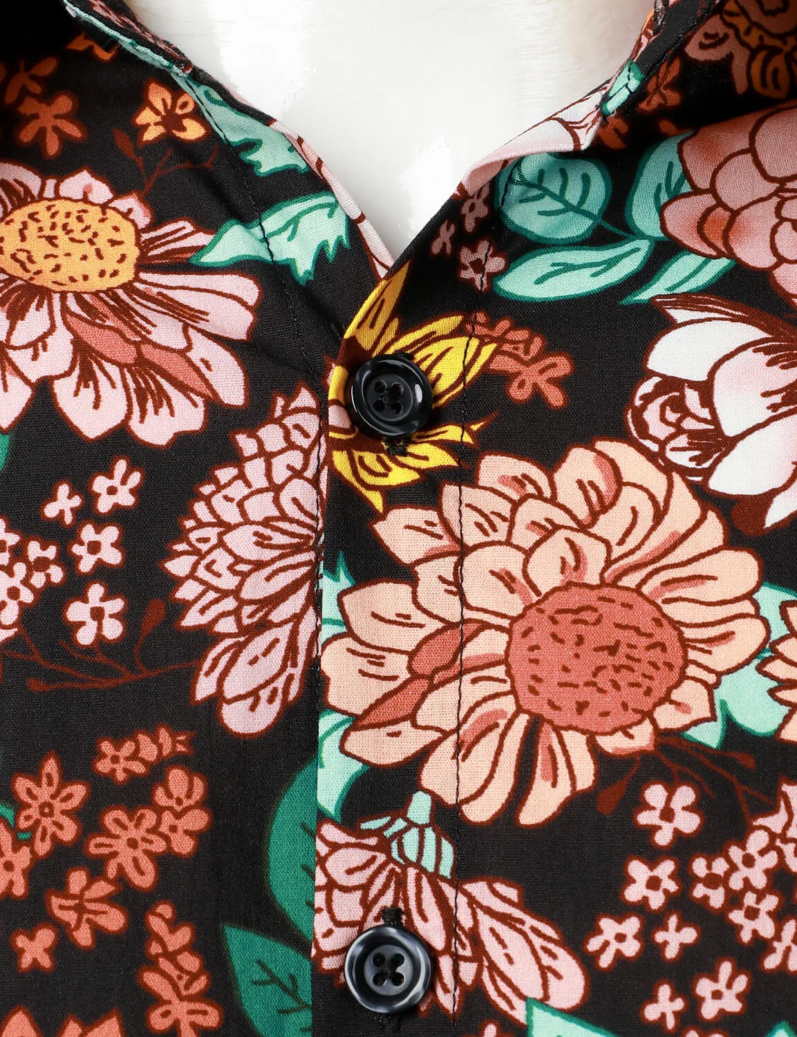 Men's Floral Print Cotton Button Up Casual Long Sleeve Shirt