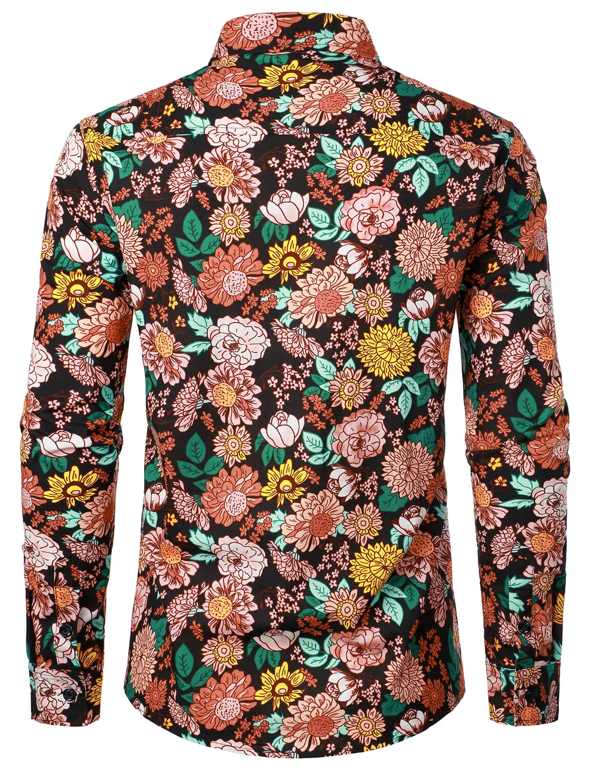 Men's Floral Print Cotton Button Up Casual Long Sleeve Shirt