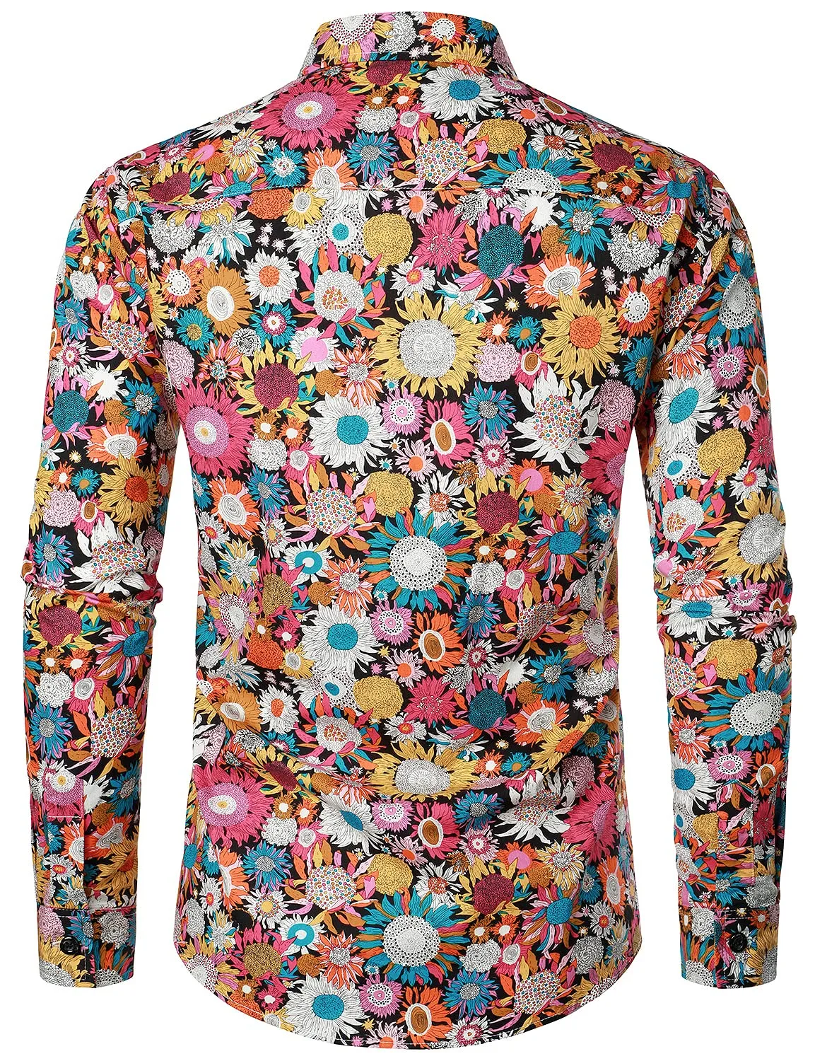 Men's Floral Print Cotton Flower Button Up 70s Long Sleeve Dress Shirt