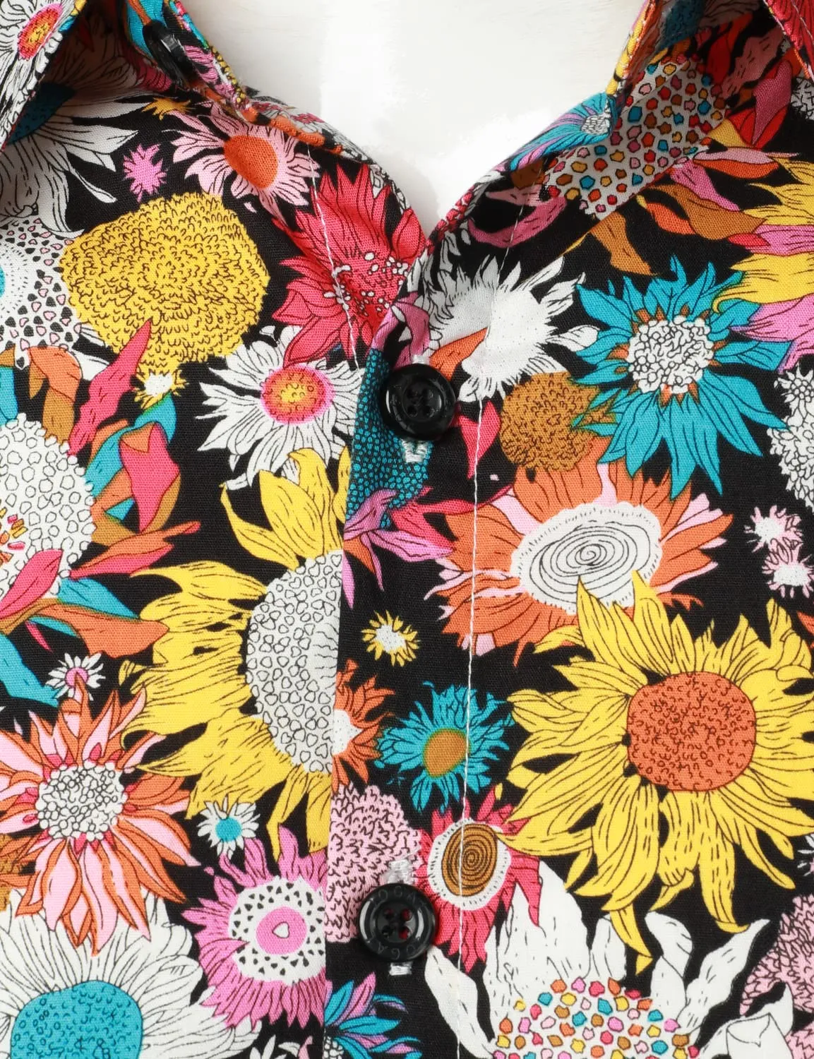 Men's Floral Print Cotton Flower Button Up 70s Long Sleeve Dress Shirt