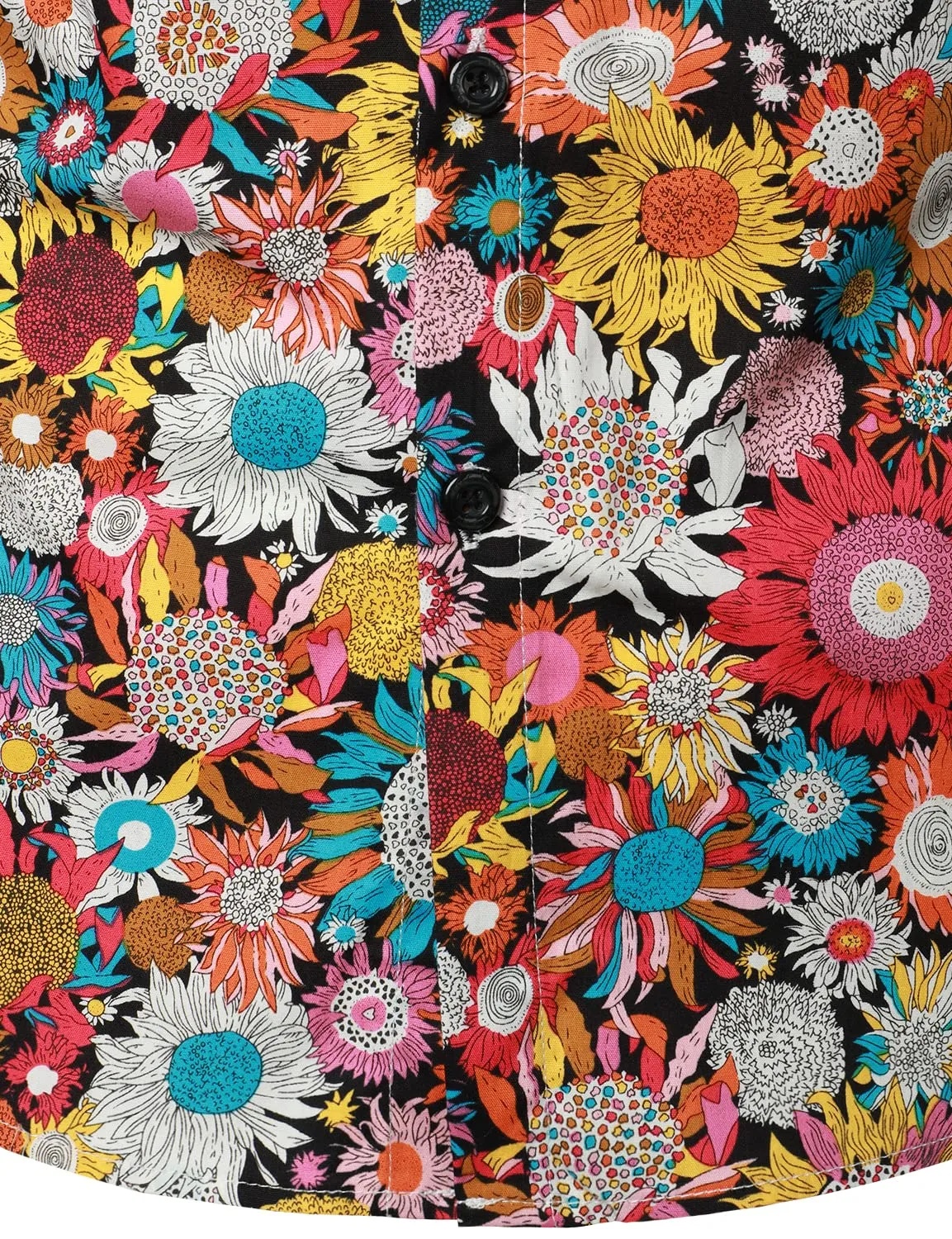 Men's Floral Print Cotton Flower Button Up 70s Long Sleeve Dress Shirt