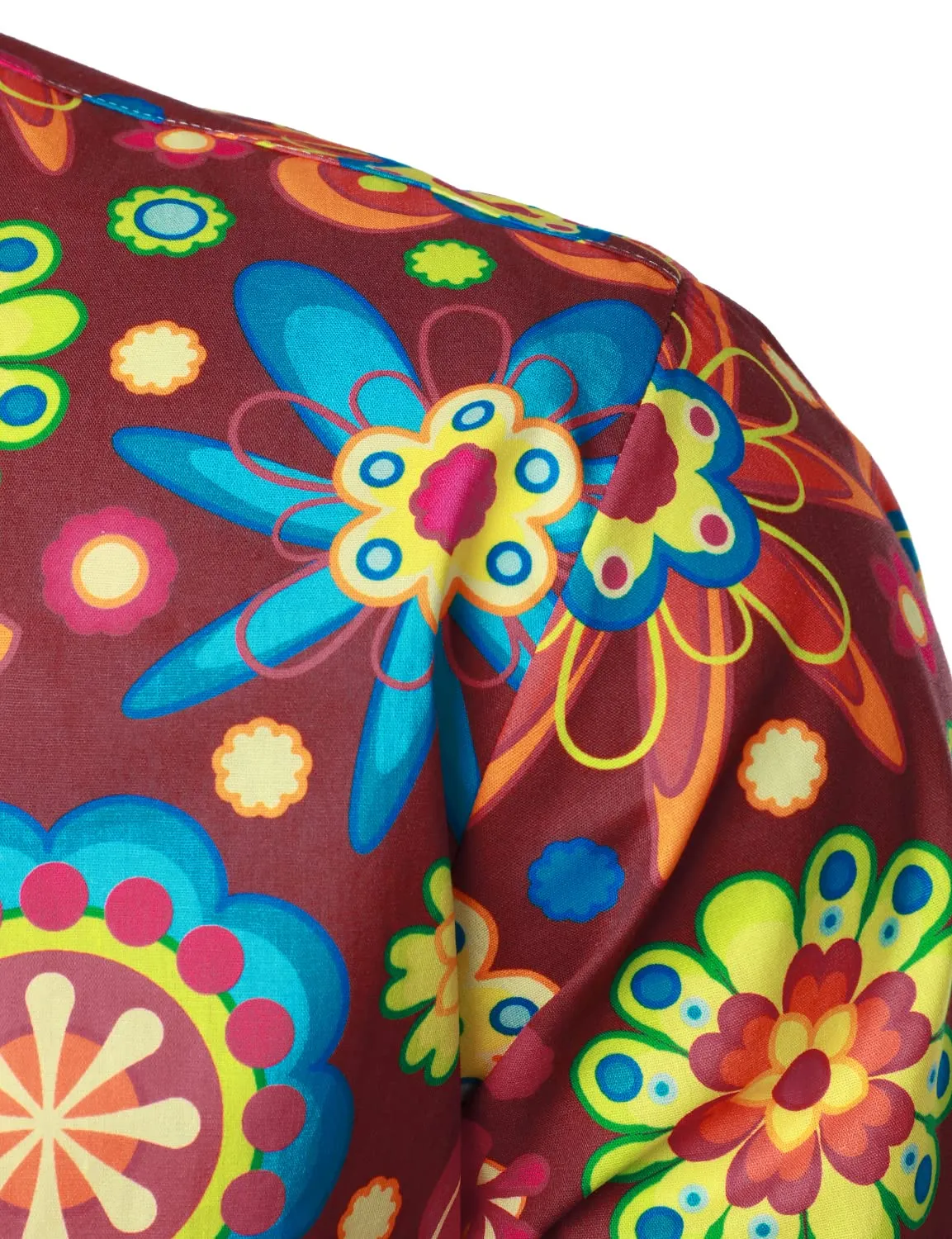 Men's Floral Print Cotton Party Flower Disco Button Up Long Sleeve Shirt