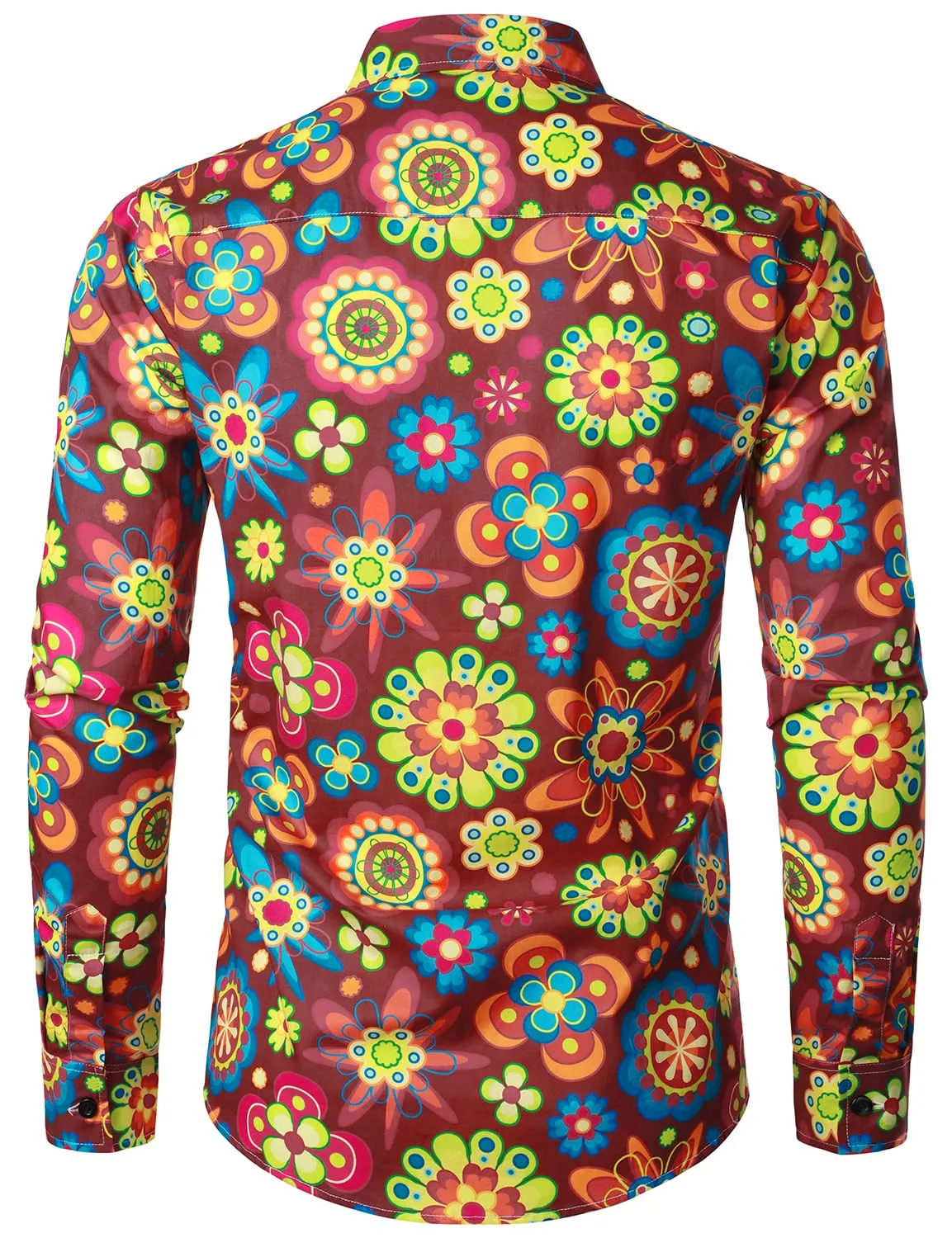 Men's Floral Print Cotton Party Flower Disco Button Up Long Sleeve Shirt