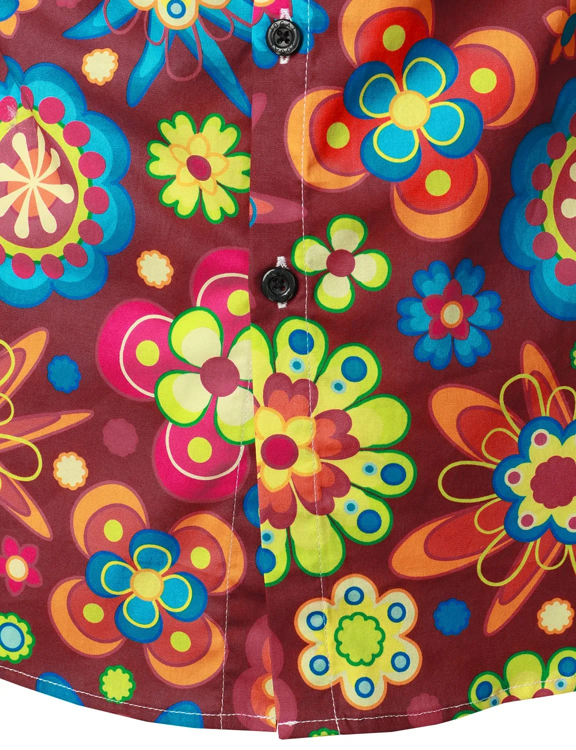 Men's Floral Print Cotton Party Flower Disco Button Up Long Sleeve Shirt