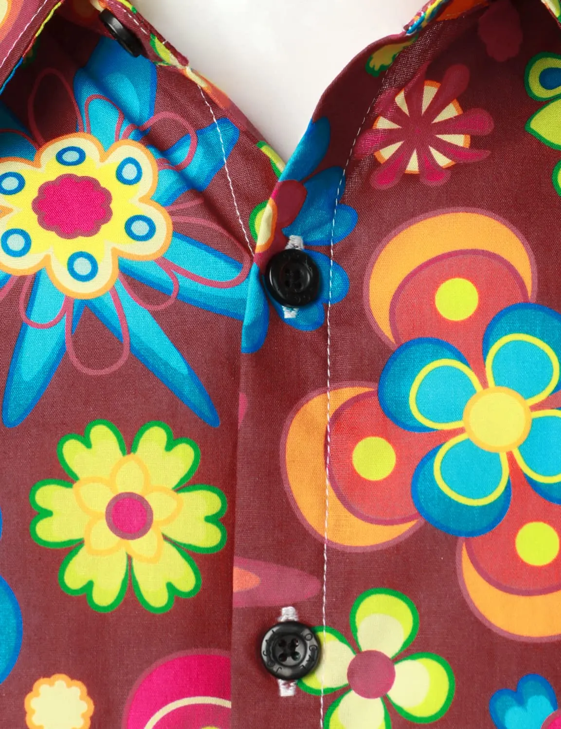Men's Floral Print Cotton Party Flower Disco Button Up Long Sleeve Shirt