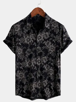 Men's Floral Print Vintage Flower Hawaiian Short Sleeve Shirt