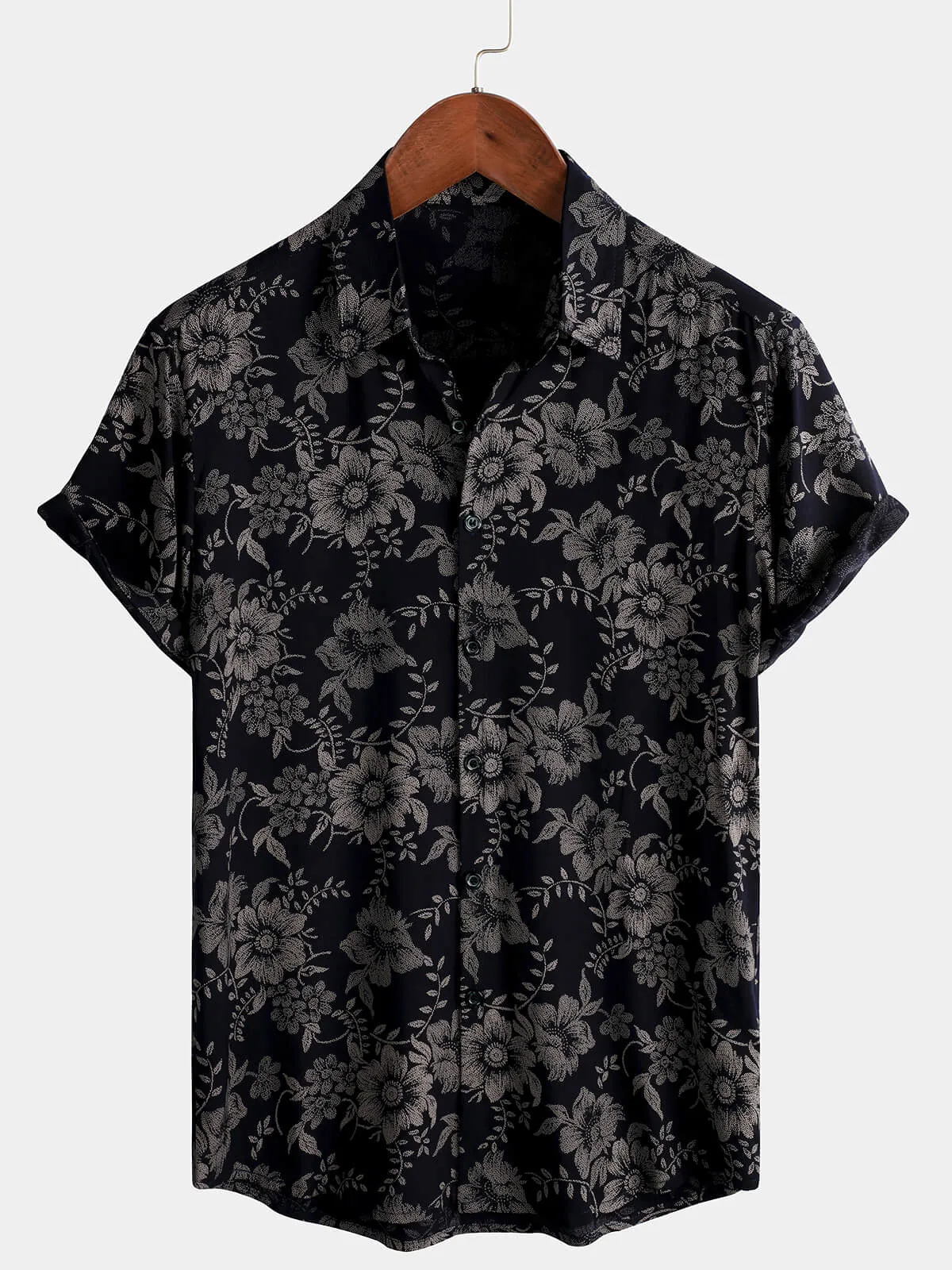 Men's Floral Print Vintage Flower Hawaiian Short Sleeve Shirt
