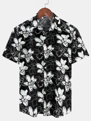 Men's Floral Summer Holiday Black Short Sleeve Hawaiian Shirt