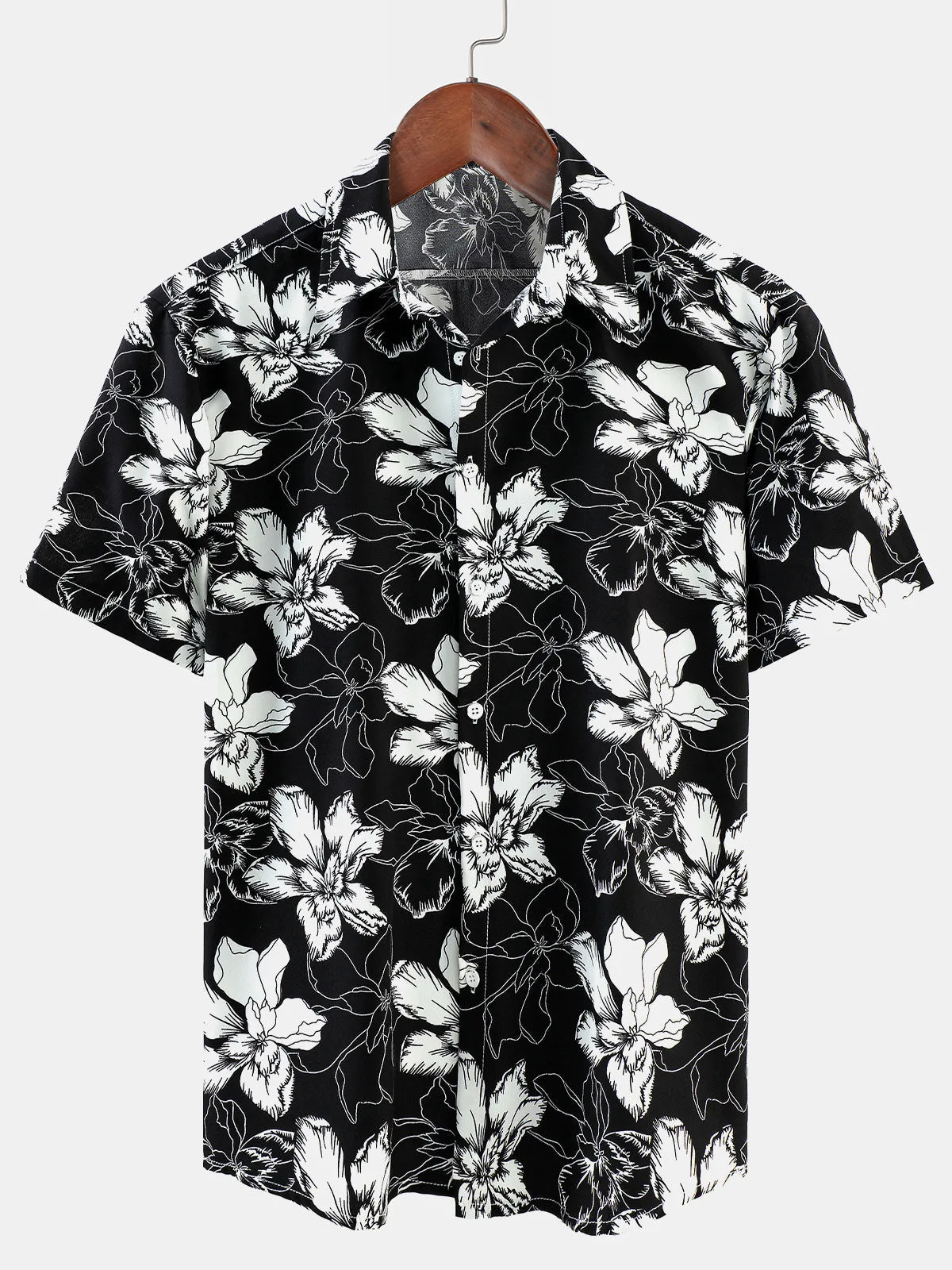 Men's Floral Summer Holiday Black Short Sleeve Hawaiian Shirt