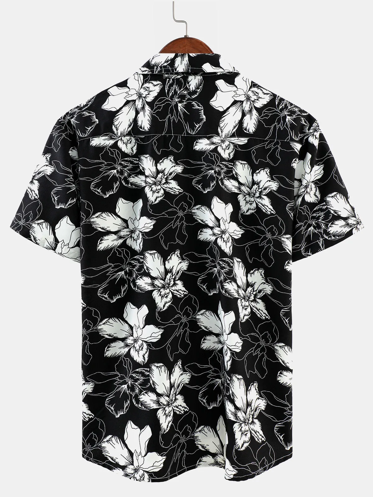 Men's Floral Summer Holiday Black Short Sleeve Hawaiian Shirt