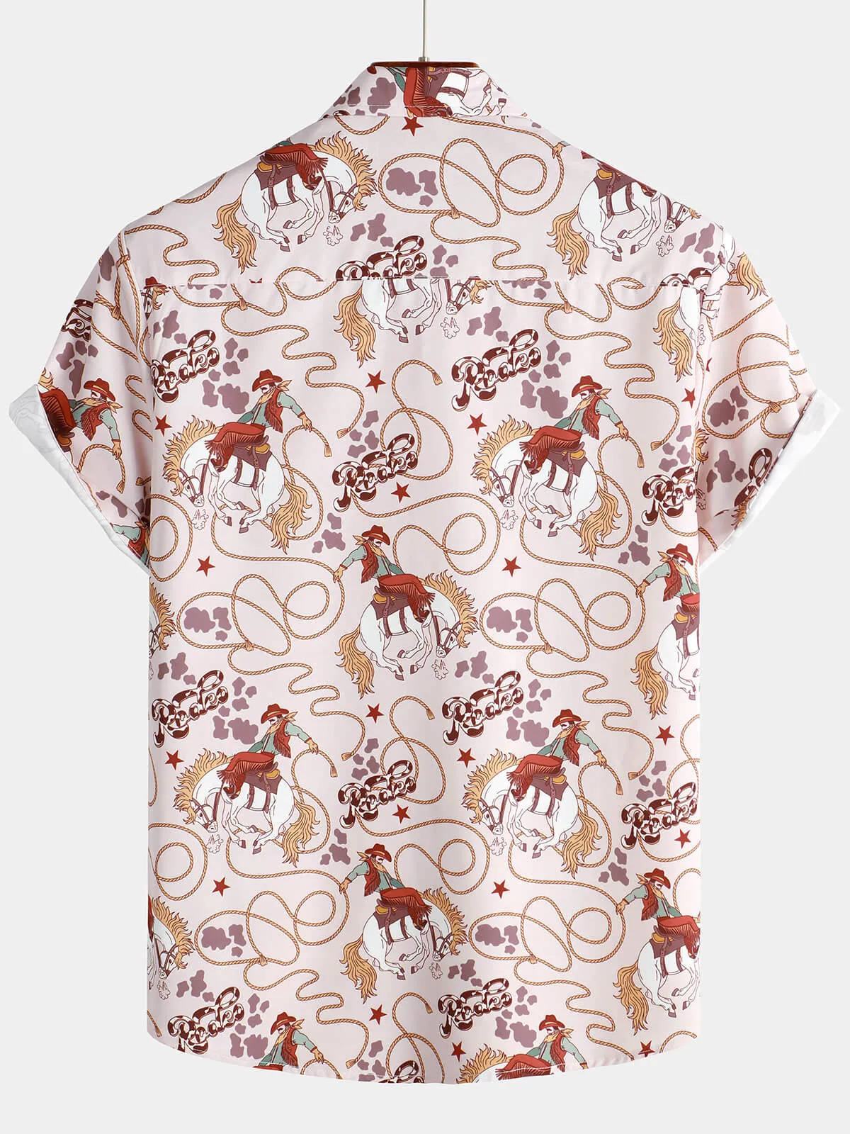 Men's Holiday Casual 70s Cowboy Western  Button Up Short Sleeve Shirt