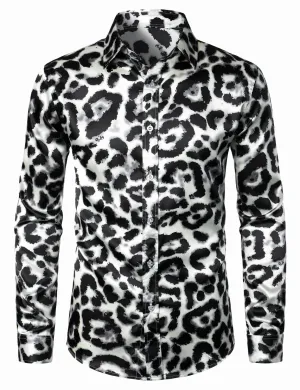 Men's Leopard Retro Black Button Up Long Sleeve Shirt