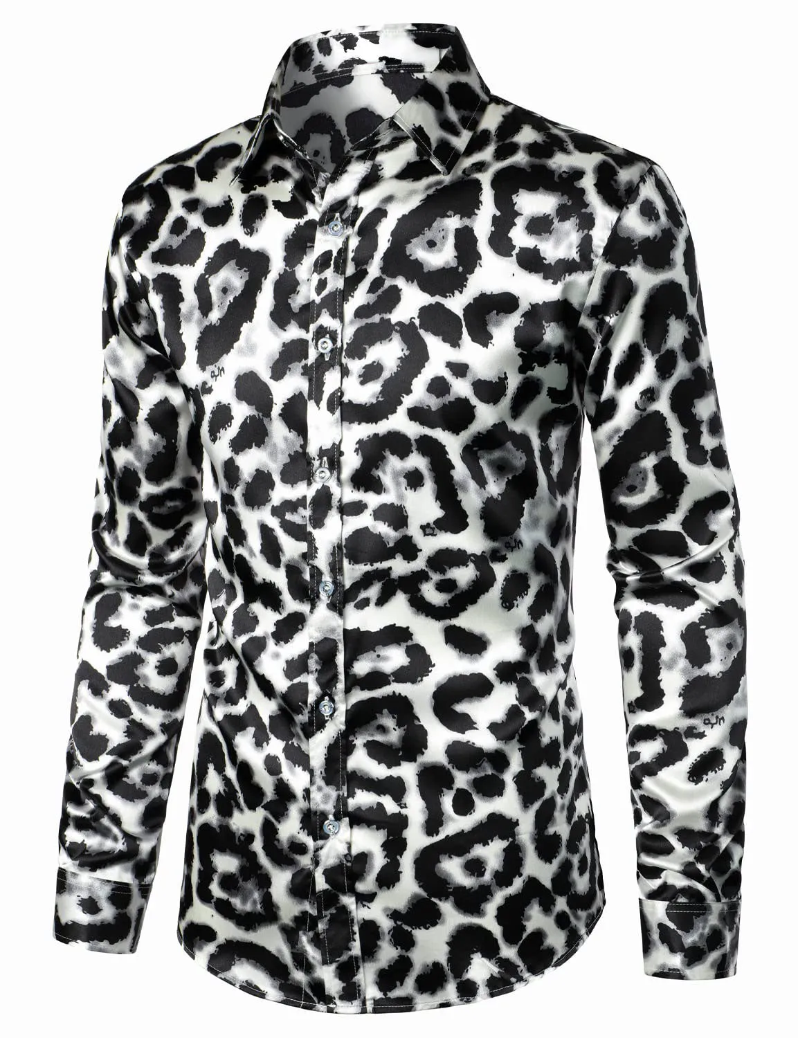 Men's Leopard Retro Black Button Up Long Sleeve Shirt