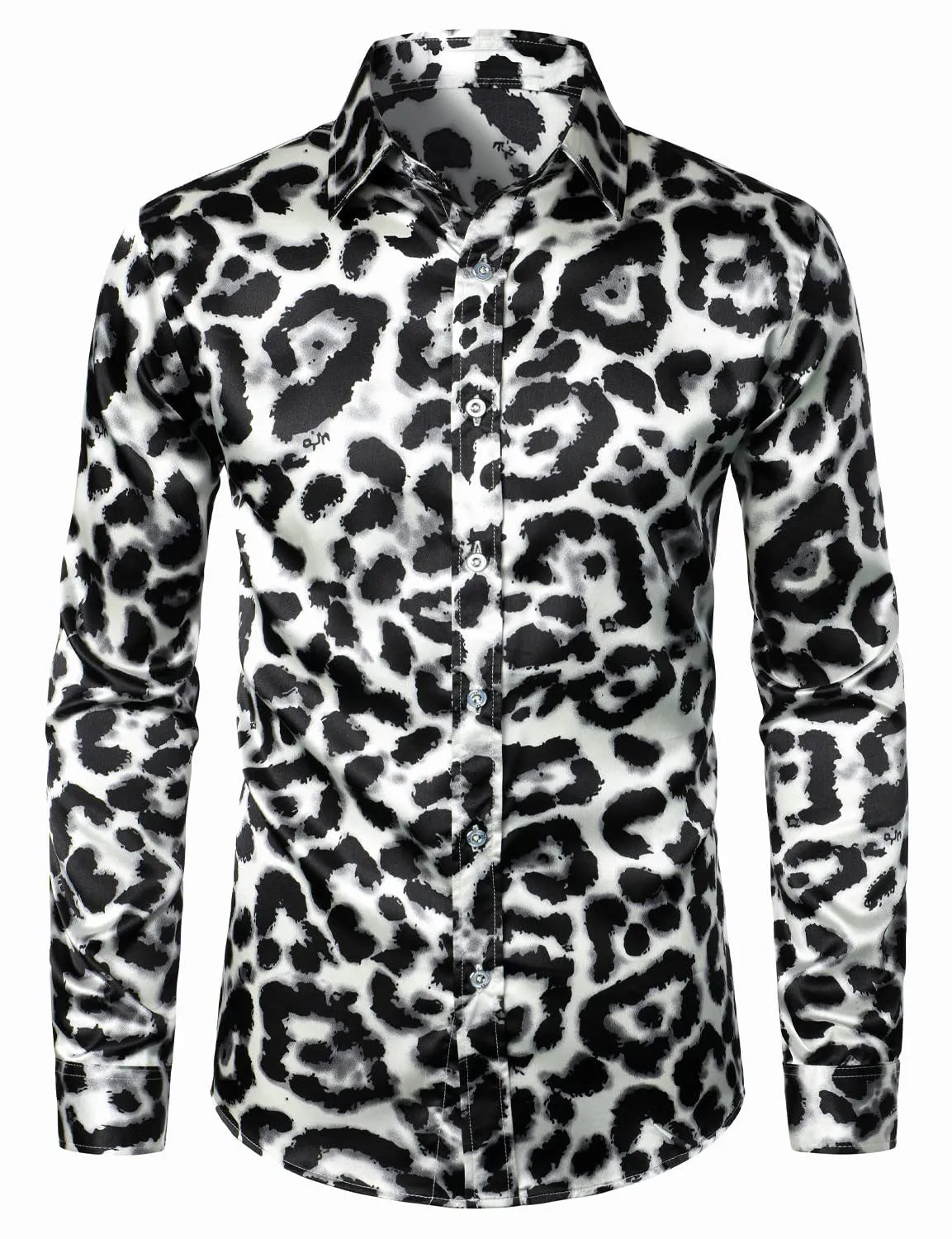 Men's Leopard Retro Black Button Up Long Sleeve Shirt