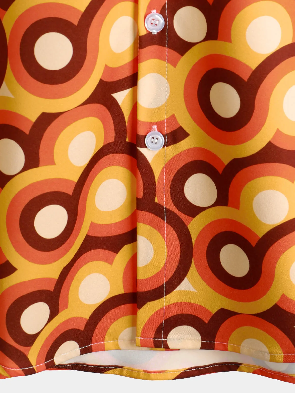 Men's Orange 70s Retro Button Up Vintage Geometric Circle Summer Beach Short Sleeve Shirt