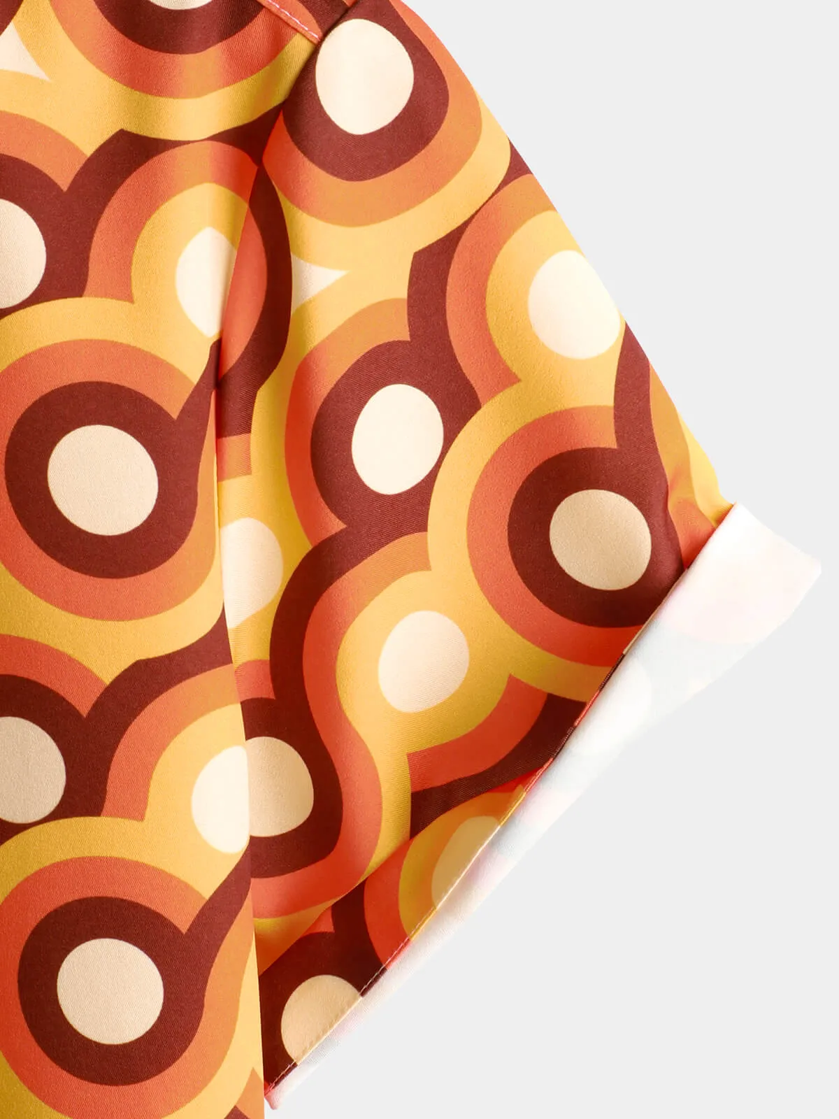 Men's Orange 70s Retro Button Up Vintage Geometric Circle Summer Beach Short Sleeve Shirt