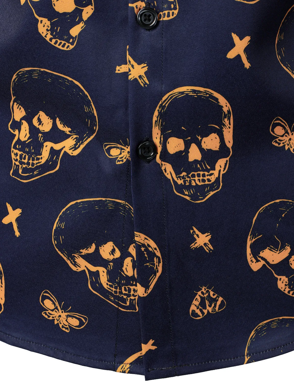 Men's Orange Skull Print Art Graphic Button Up Long Sleeve Shirt