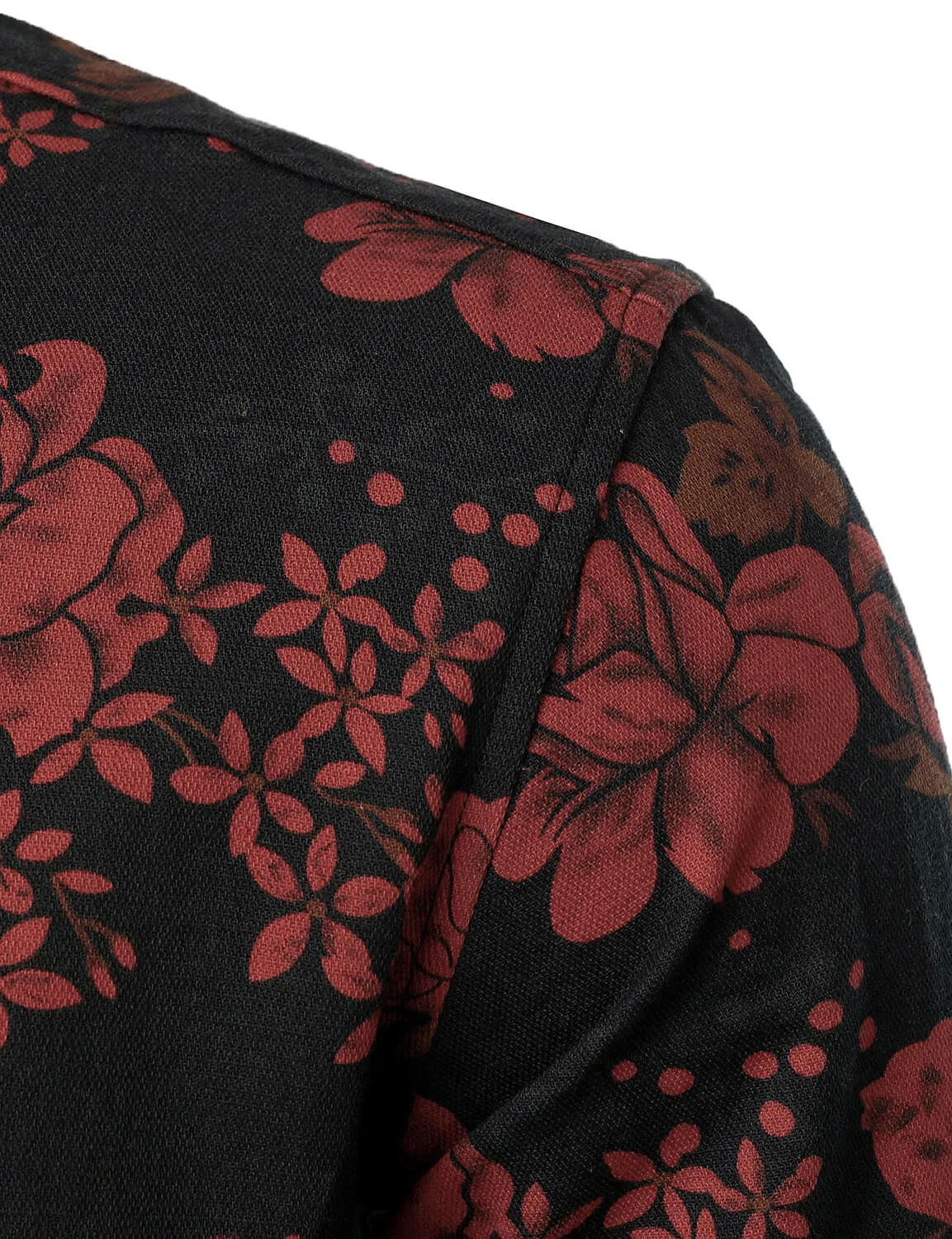 Men's Red Floral Vintage Button Up Long Sleeve Shirt
