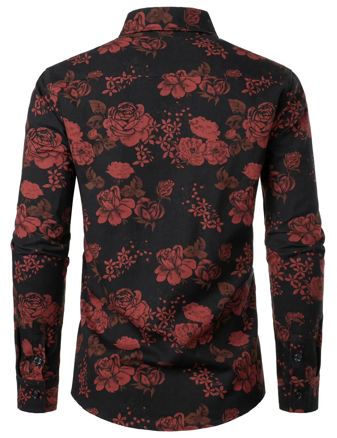 Men's Red Floral Vintage Button Up Long Sleeve Shirt
