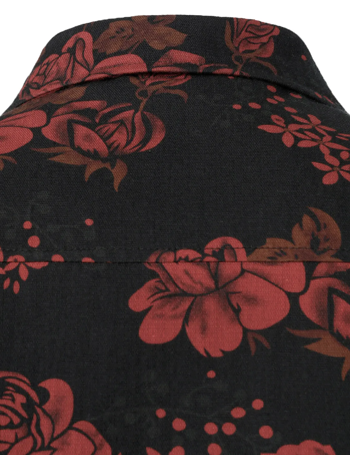 Men's Red Floral Vintage Button Up Long Sleeve Shirt