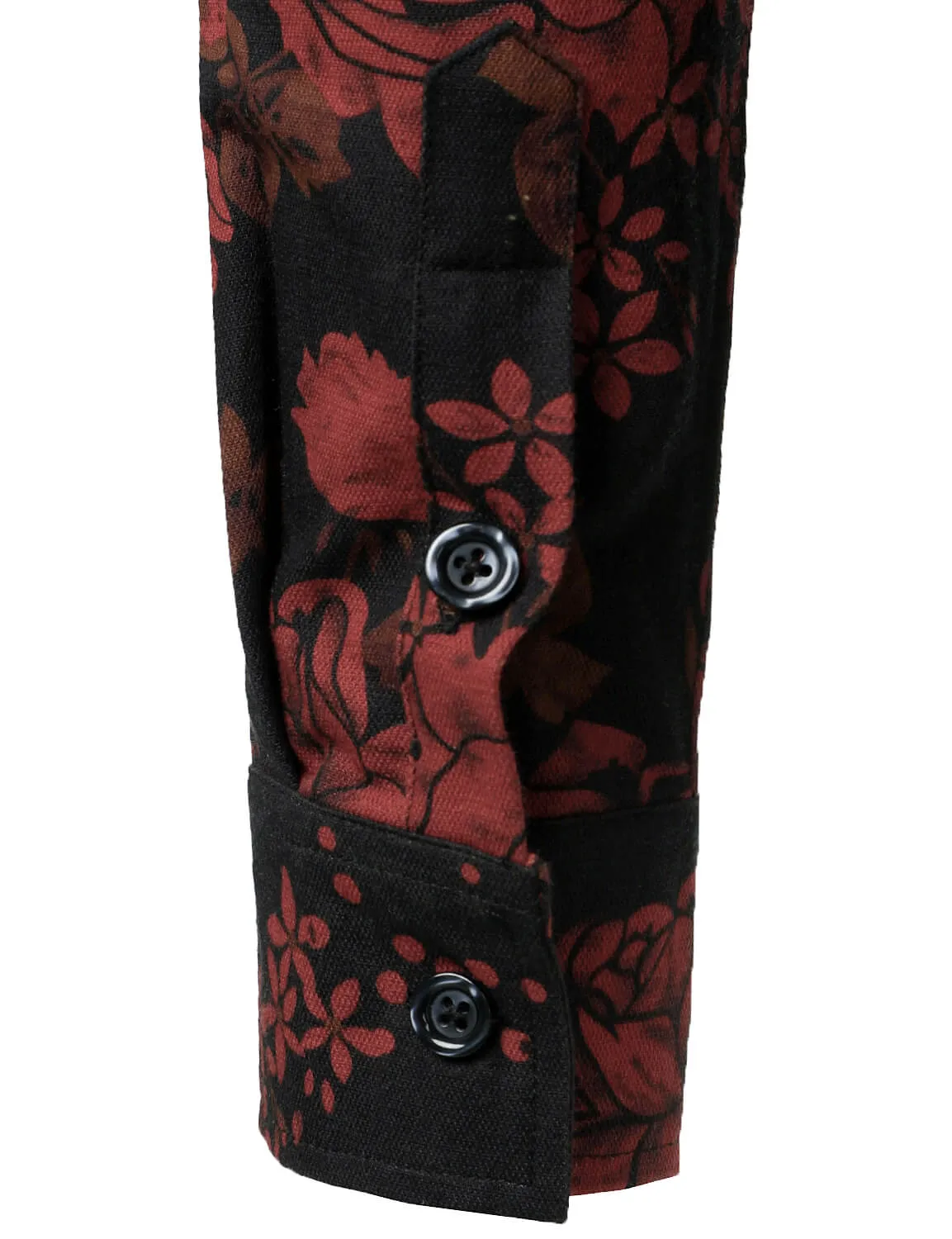 Men's Red Floral Vintage Button Up Long Sleeve Shirt