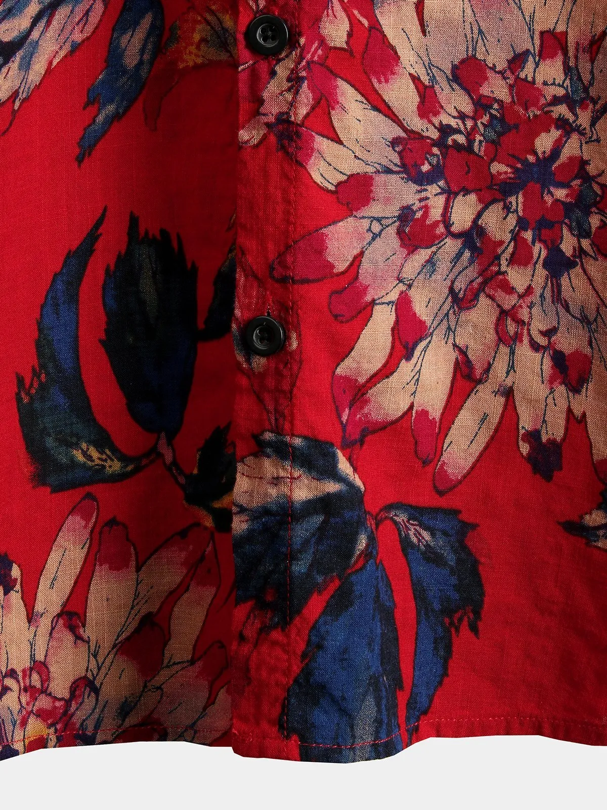 Men's Red Retro Floral Cotton Tropical Hawaiian Shirt