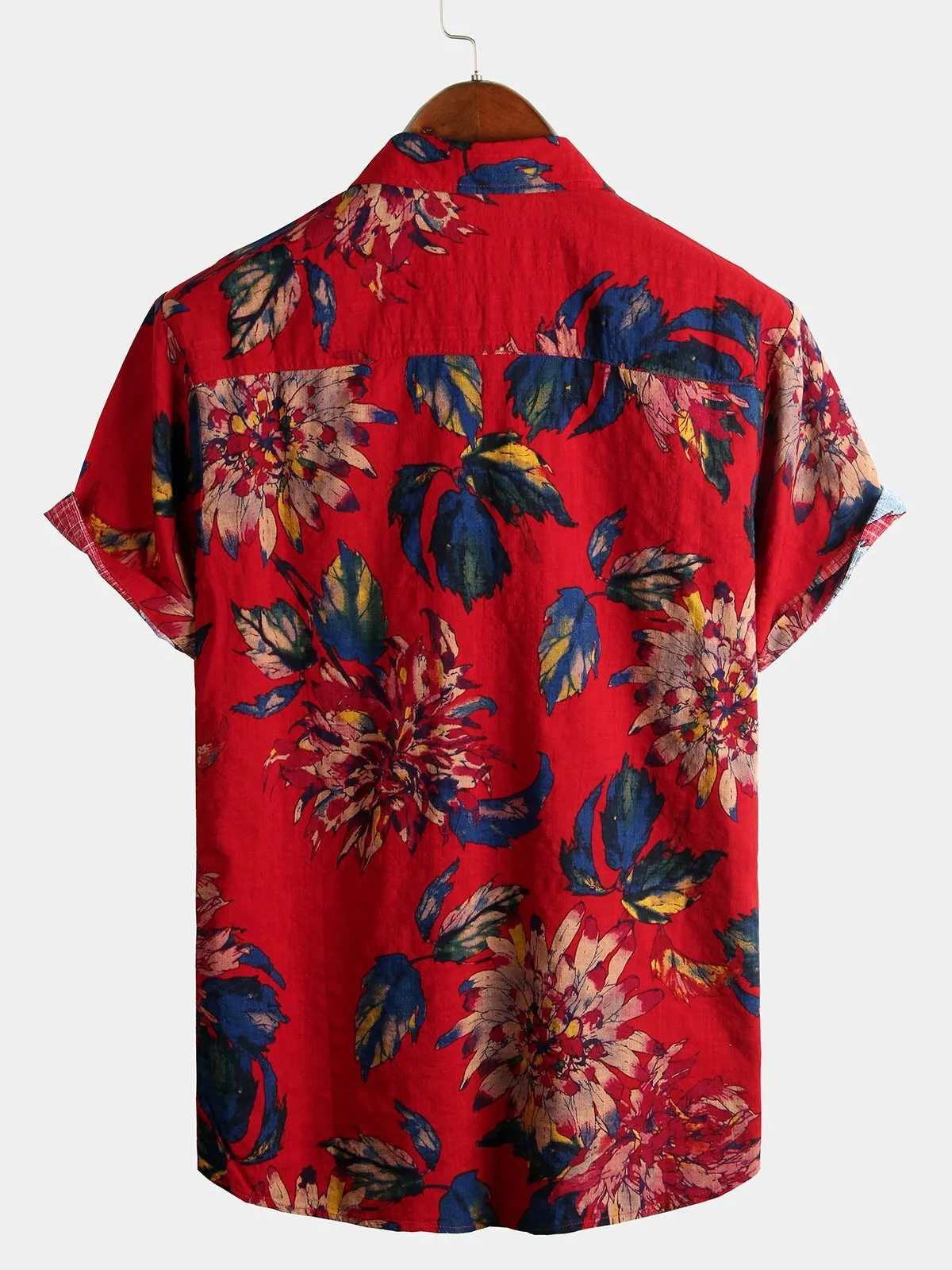 Men's Red Retro Floral Cotton Tropical Hawaiian Shirt