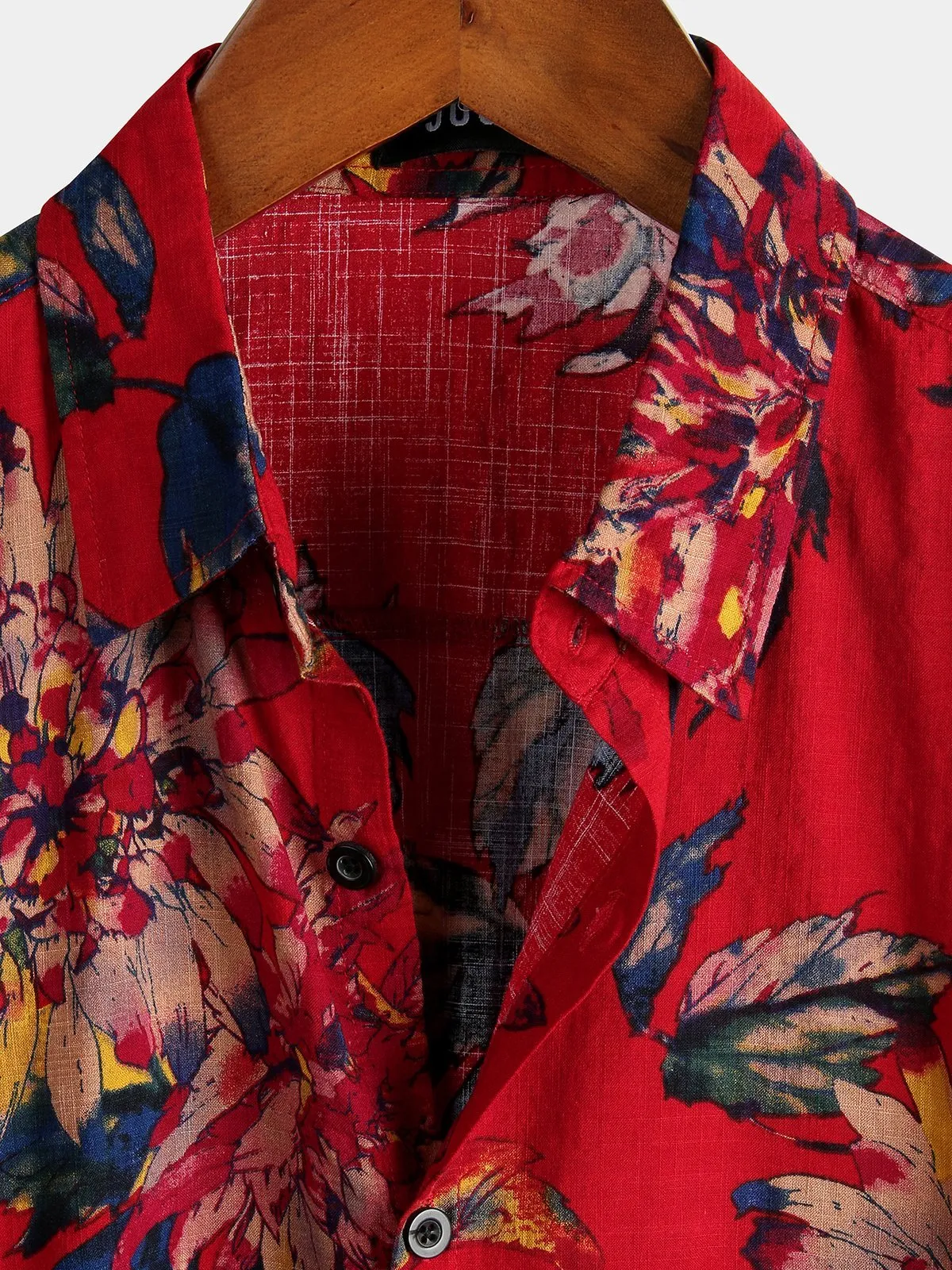 Men's Red Retro Floral Cotton Tropical Hawaiian Shirt