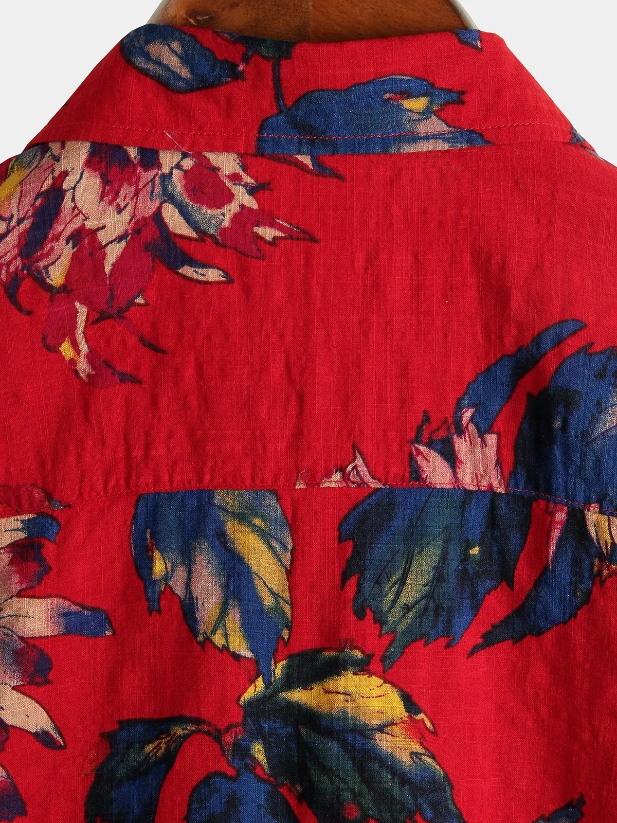 Men's Red Retro Floral Cotton Tropical Hawaiian Shirt
