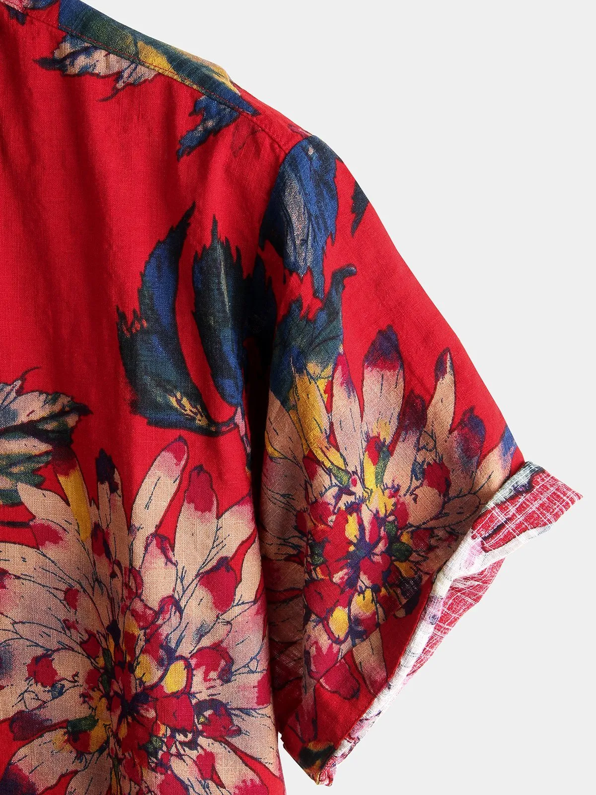 Men's Red Retro Floral Cotton Tropical Hawaiian Shirt