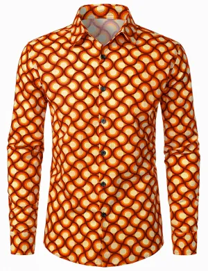 Men's Retro 70s Geometric Print Cotton Long Sleeve Shirt